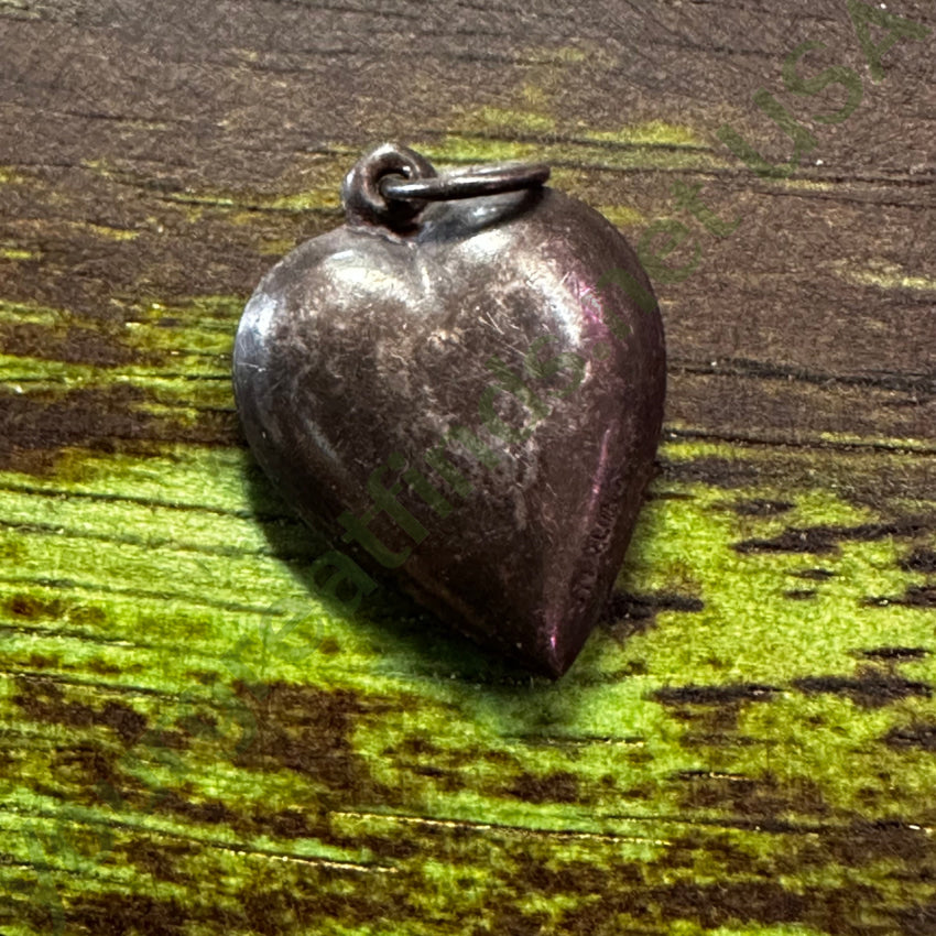 Antique Sterling Silver Puffy Heart Charm Pendant Bird Charms & Pendants