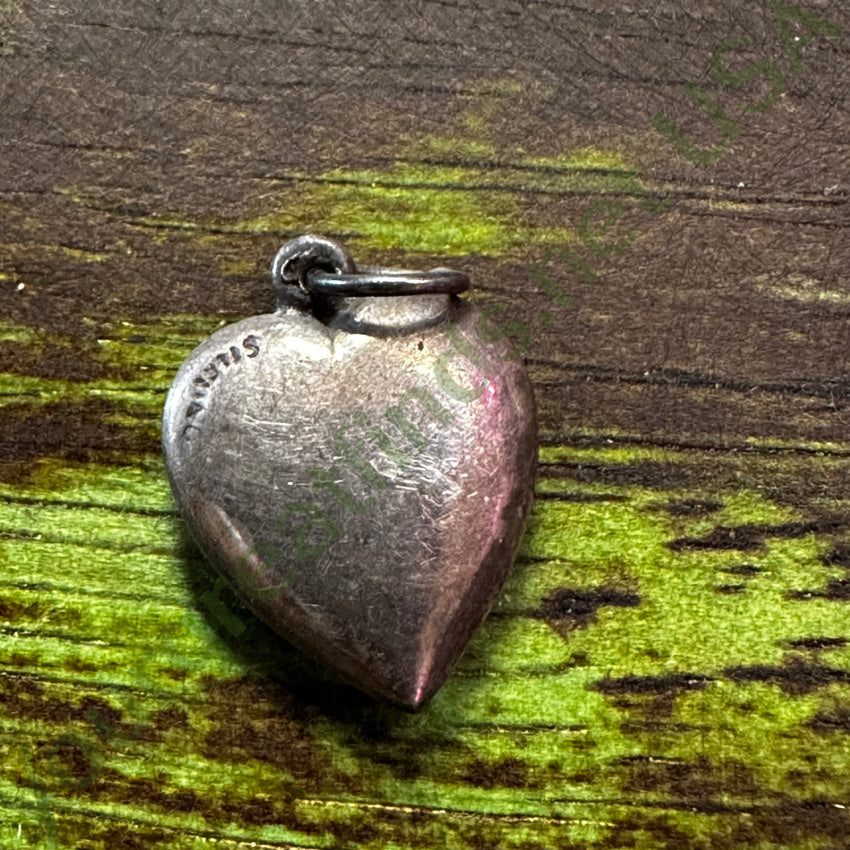 Antique Sterling Silver Puffy Heart Charm Pendant Bow Charms & Pendants