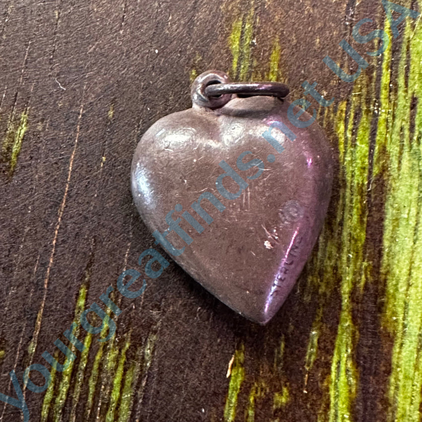 Antique Sterling Silver Puffy Heart Charm Pendant Lily Charms & Pendants