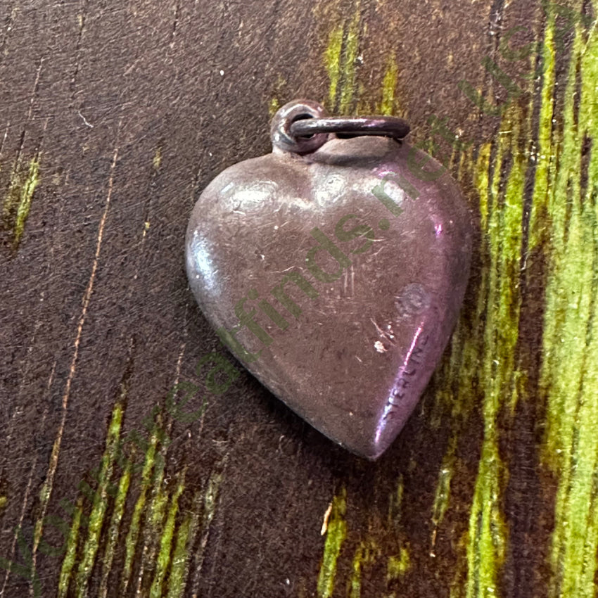 Antique Sterling Silver Puffy Heart Charm Pendant Lily Charms & Pendants