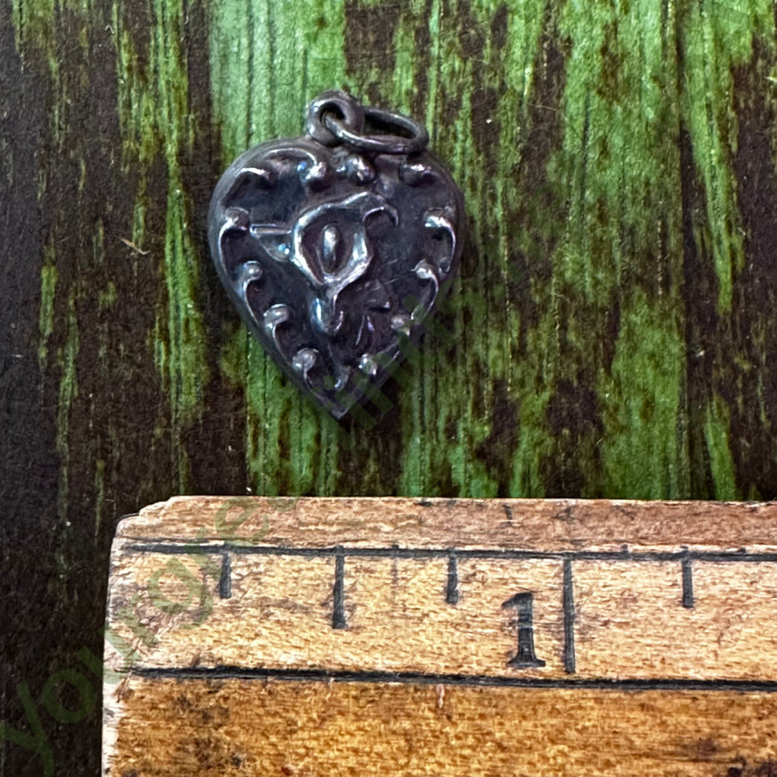 Antique Sterling Silver Puffy Heart Charm Pendant Lily Charms & Pendants