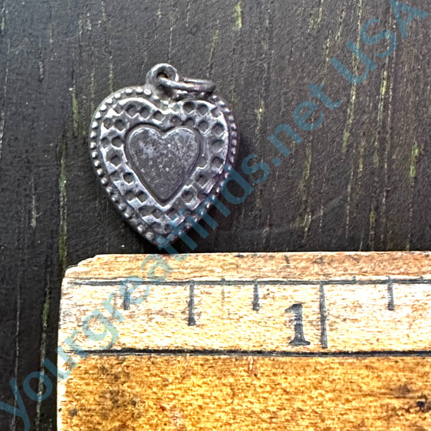 Antique Sterling Silver Puffy Heart Charm Pendant Raised Design Charms & Pendants