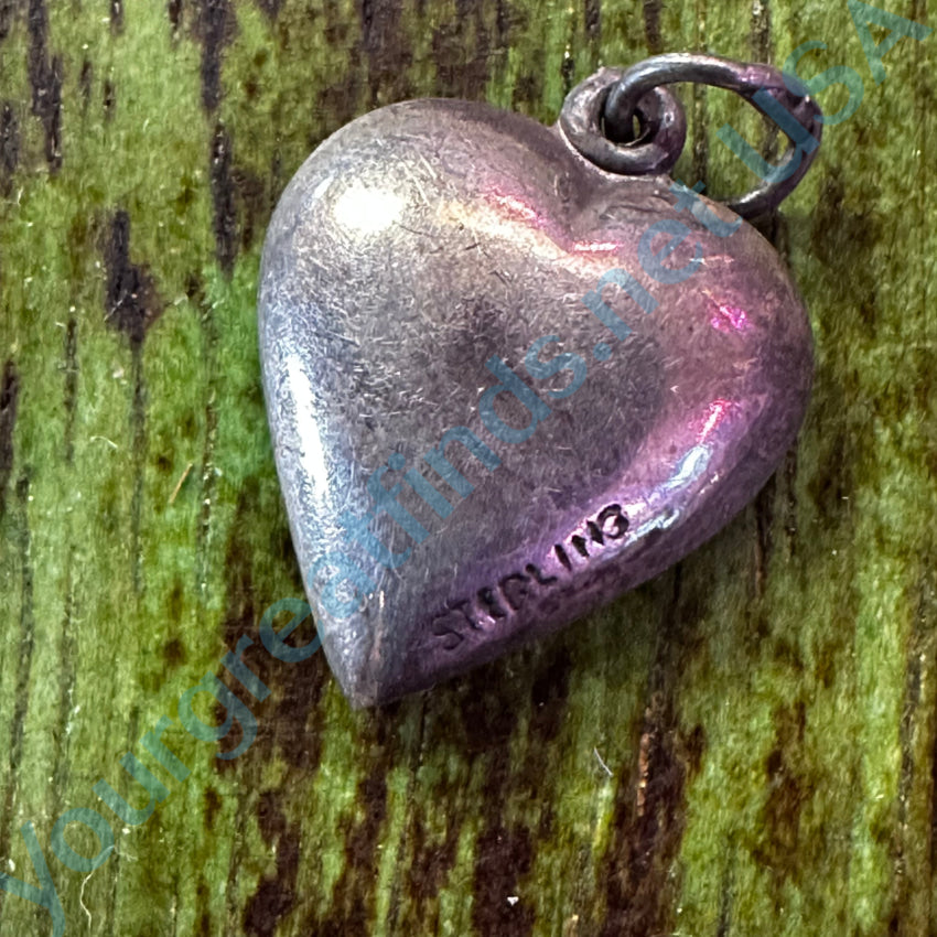 Antique Sterling Silver Puffy Heart Charm Pendant Raised Design Charms & Pendants