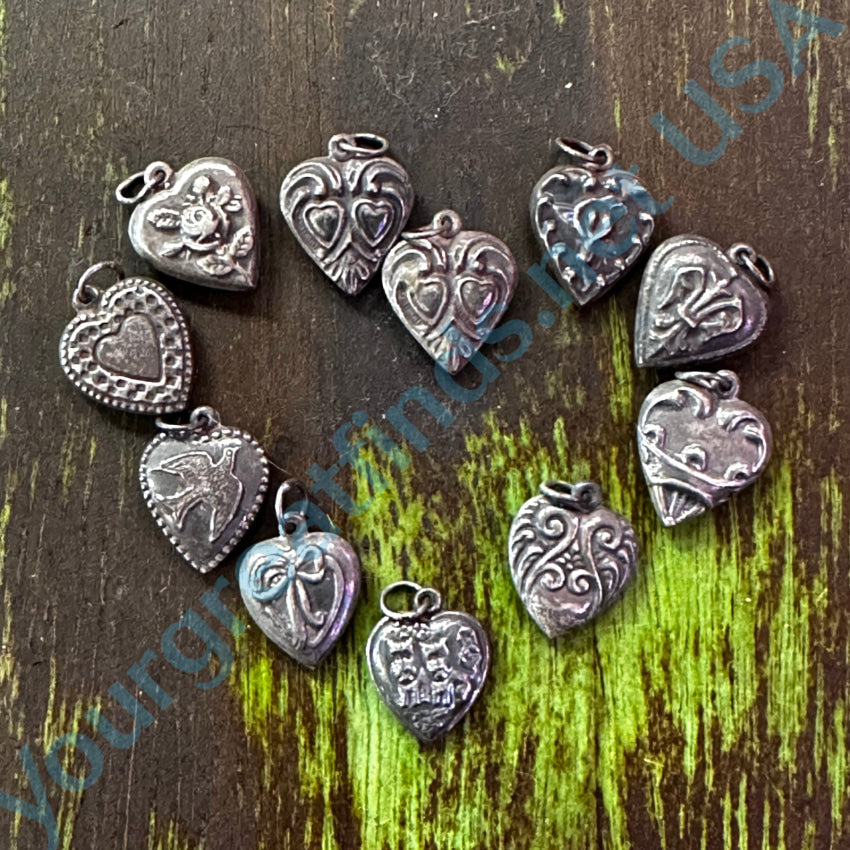 Antique Puffy Hearts Sterling Silver Charms Set hot Lot