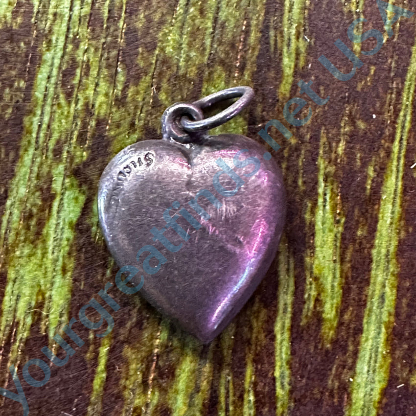 Antique Sterling Silver Puffy Heart Charm Pendant Two Cats Charms & Pendants