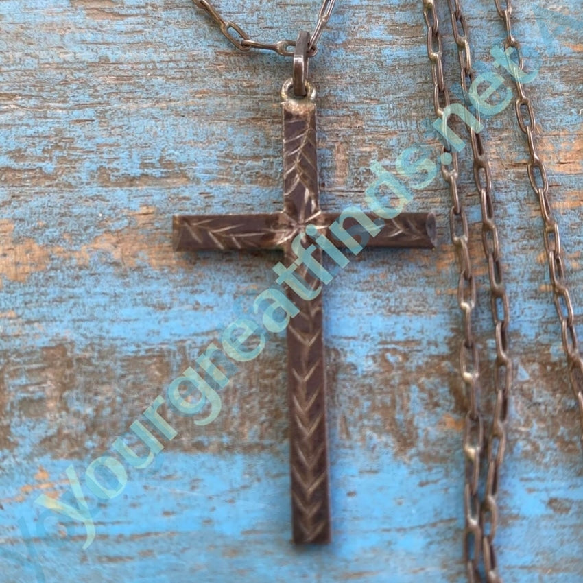 Sterling Silver Weathered Wood Cross Necklace, Mens Cross Necklace