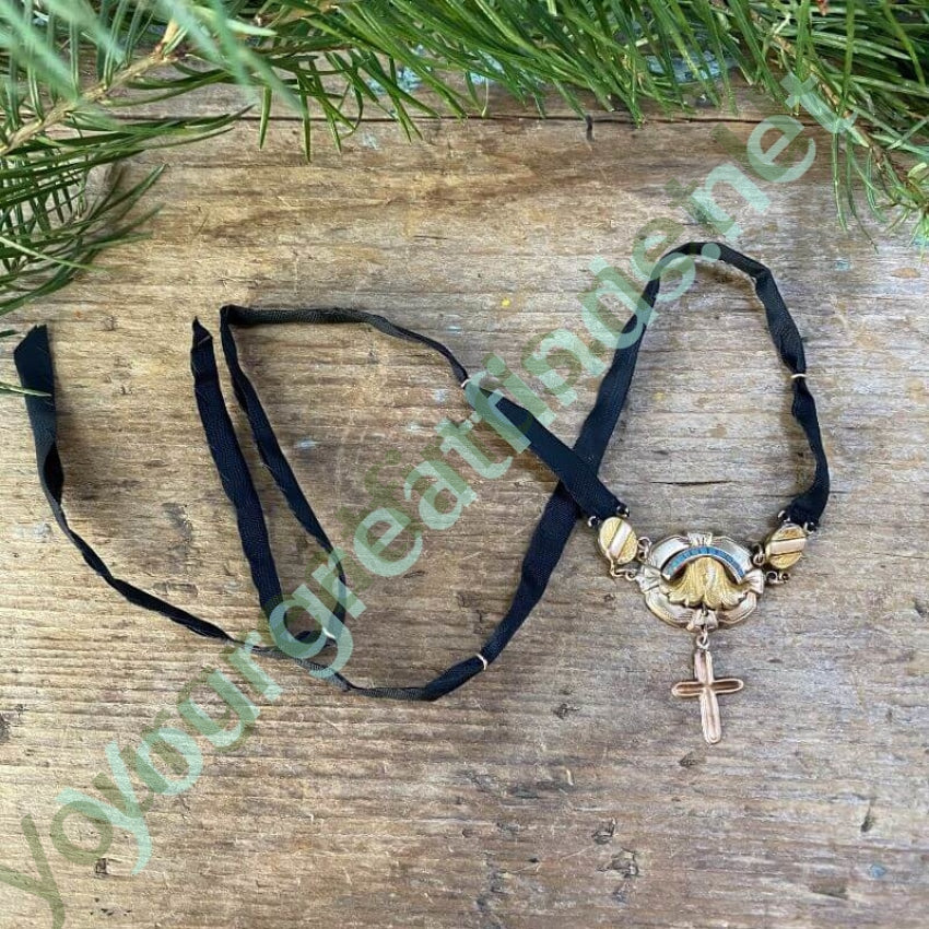 Antique Victorian 10K Yellow Gold Cross Necklace Turquoise Inlay Yourgreatfinds