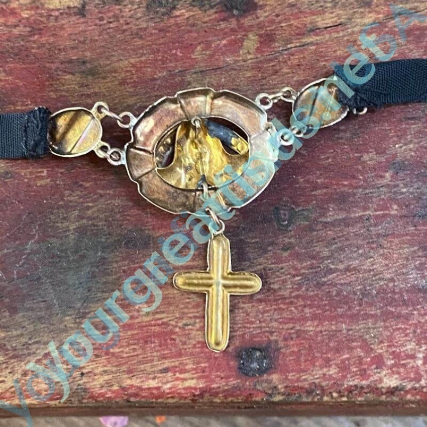 Antique Victorian 10K Yellow Gold Cross Necklace Turquoise Inlay Yourgreatfinds