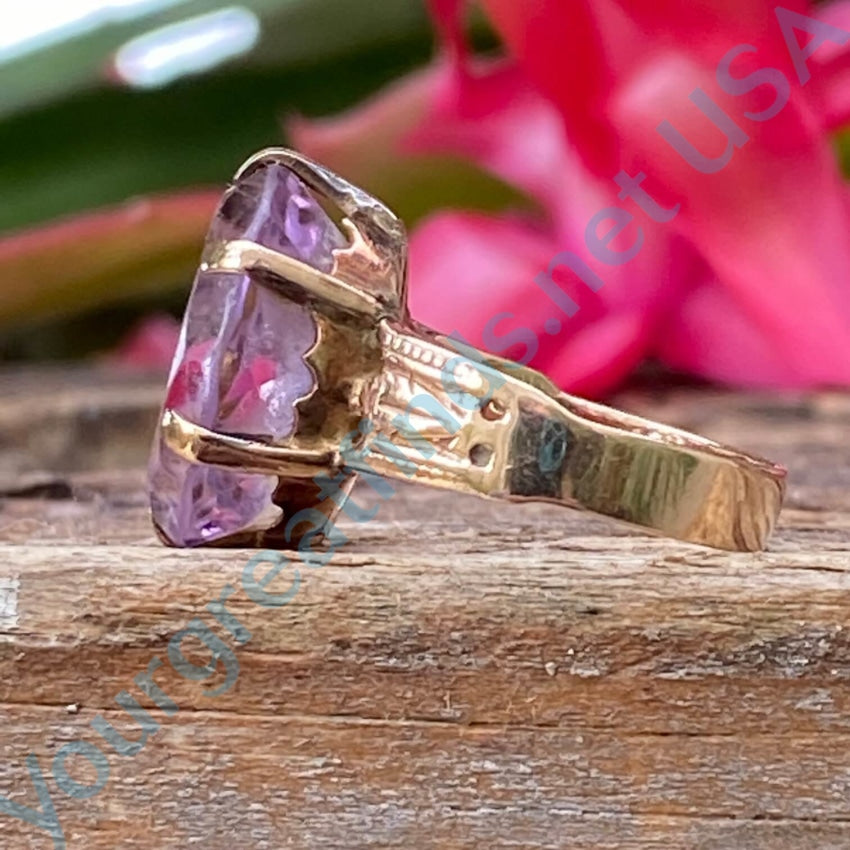 Antique Victorian Amethyst Diamond 10 Yellow Gold Ring 5.75