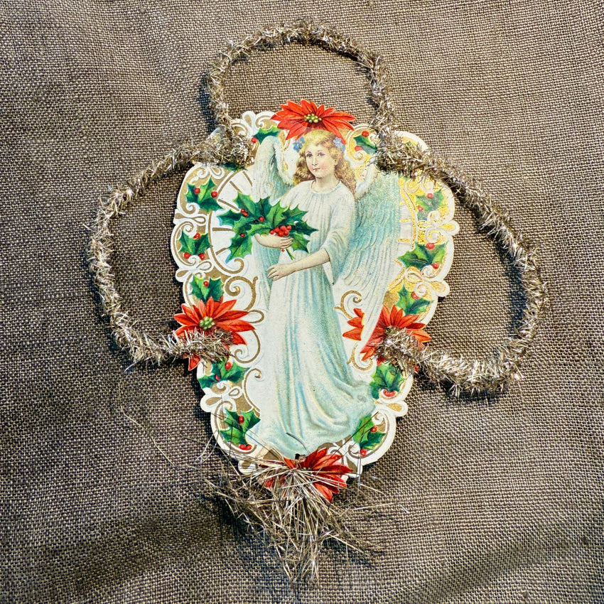 Antique Victorian Christmas Ornament Die-Cut Paper Angel Tinsel Germany christmas ornament