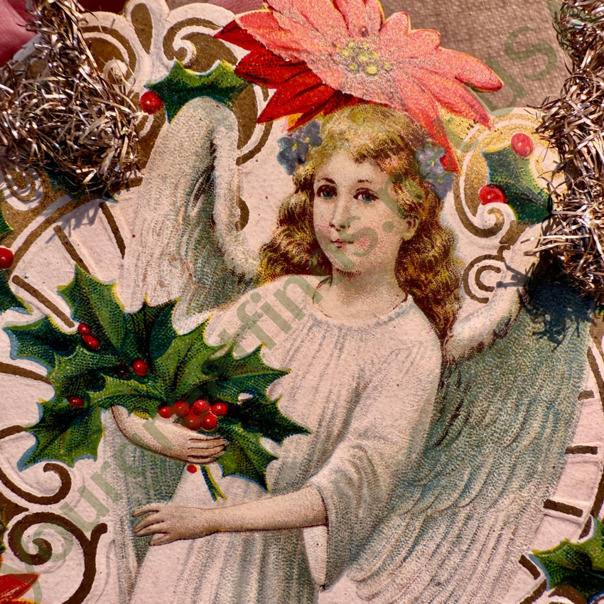 Antique Victorian Christmas Ornament Die-Cut Paper Angel Tinsel Germany christmas ornament