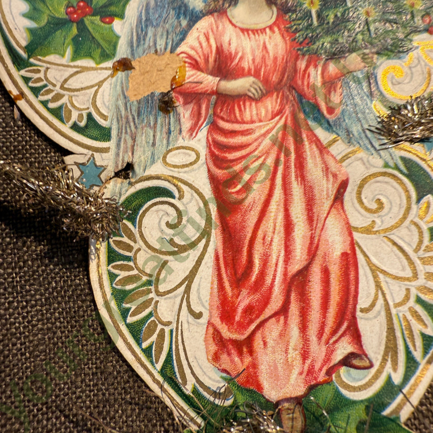 Antique Victorian Christmas Ornament Die-Cut Paper Angel Tinsel Germany christmas ornament