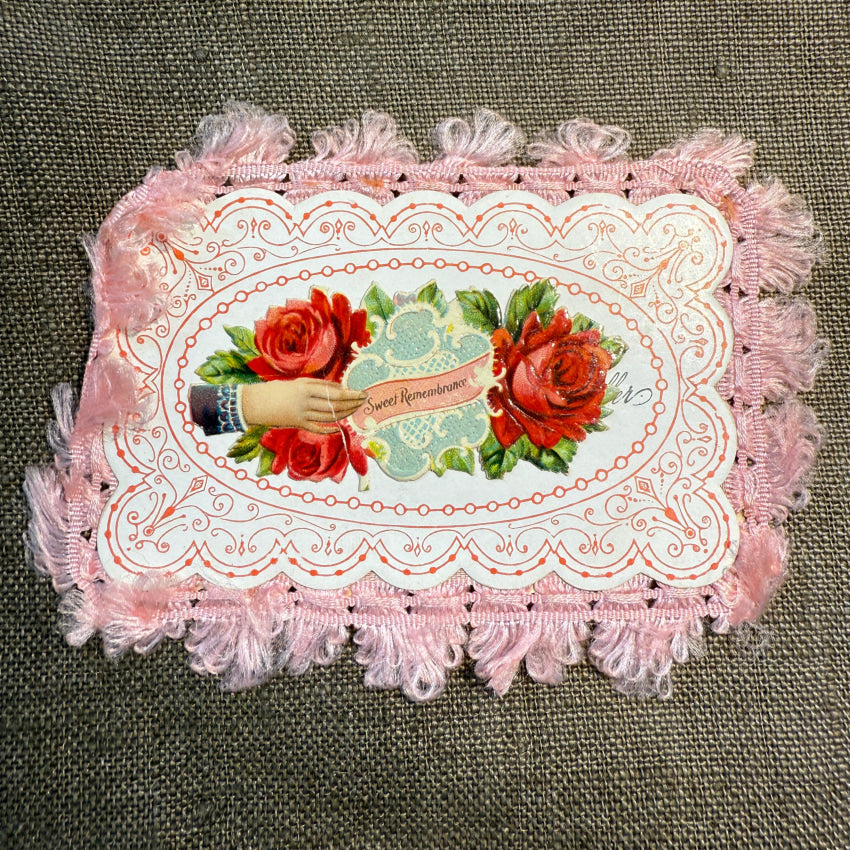 Antique Victorian Die-Cut Calling Card 2 Sides Silk Fringe