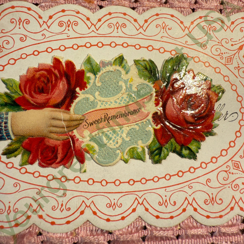 Antique Victorian Die-Cut Calling Card 2 Sides Silk Fringe
