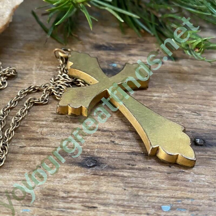 Antique Victorian Gold Filled Holy Cross Pendant and Chain Necklace Yourgreatfinds