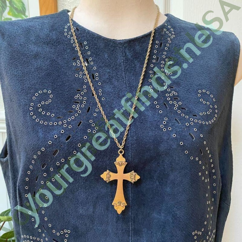 Antique Victorian Gold Filled Holy Cross Pendant and Chain Necklace Yourgreatfinds