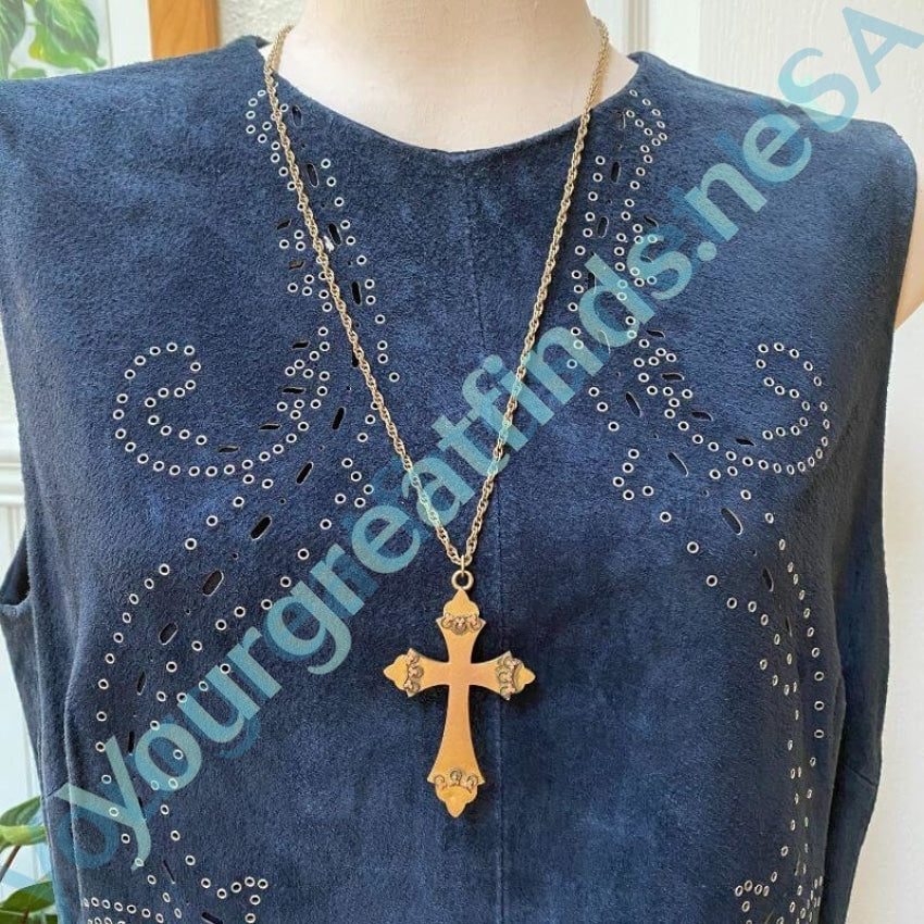 Antique Victorian Gold Filled Holy Cross Pendant and Chain Necklace Yourgreatfinds