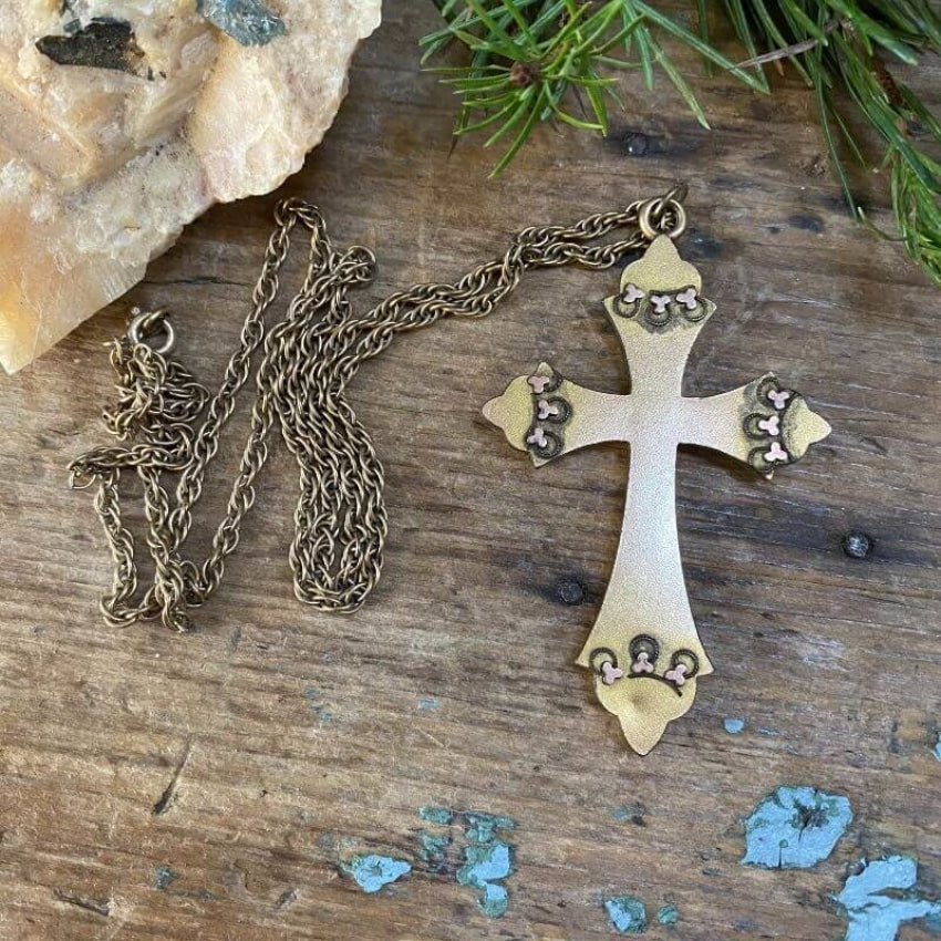Antique Victorian Gold Filled Holy Cross Pendant and Chain Necklace Yourgreatfinds
