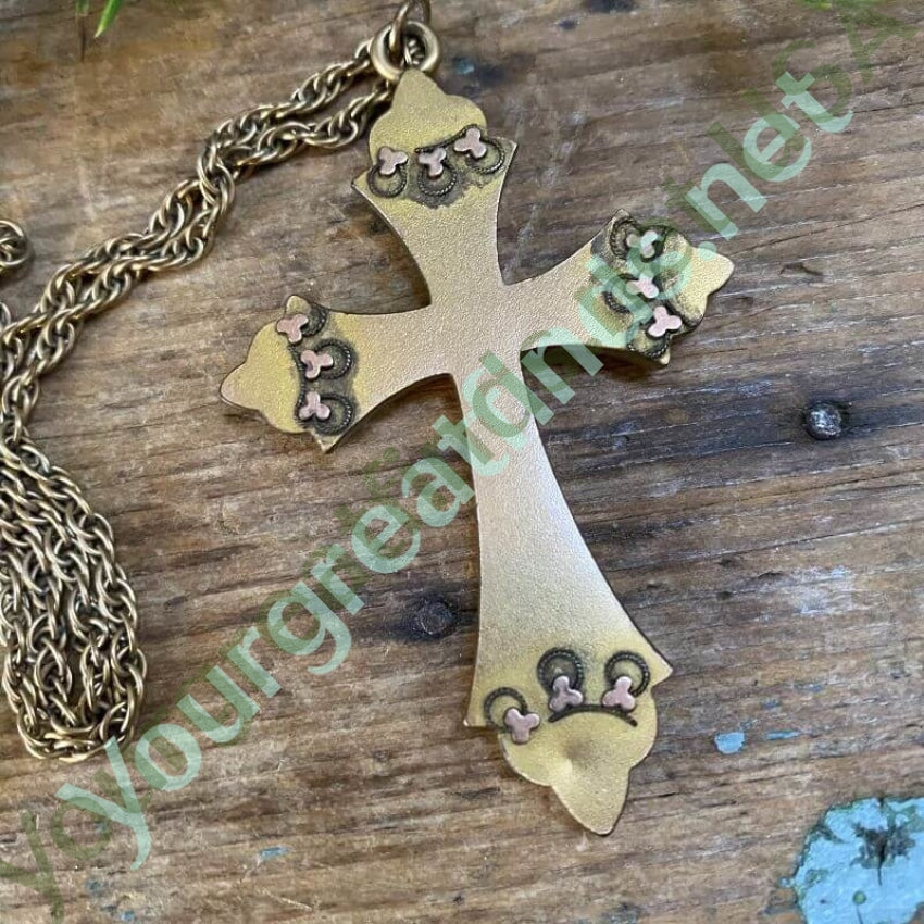 Antique Victorian Gold Filled Holy Cross Pendant and Chain Necklace Yourgreatfinds
