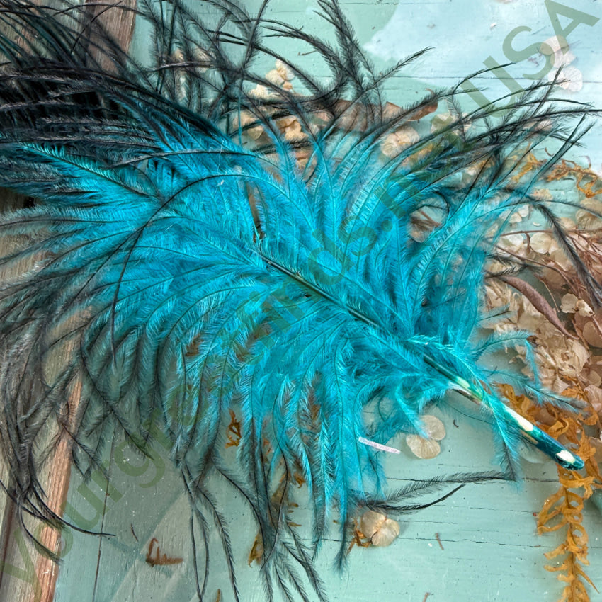 Antique Victorian Teal & Black Ostrich Feather Hat Plume