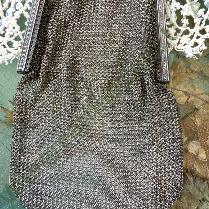 Antique Whiting & Davis Silver Mesh Wristlet Bag purse