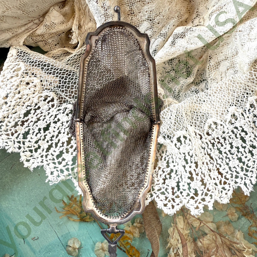 Antique Whiting & Davis Silver Mesh Wristlet Bag purse
