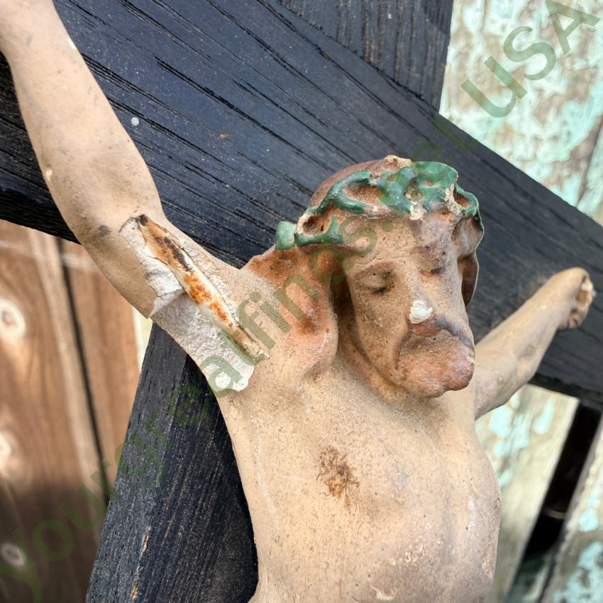 Antique Wood and Composition Crucifix for Wall wall hanging