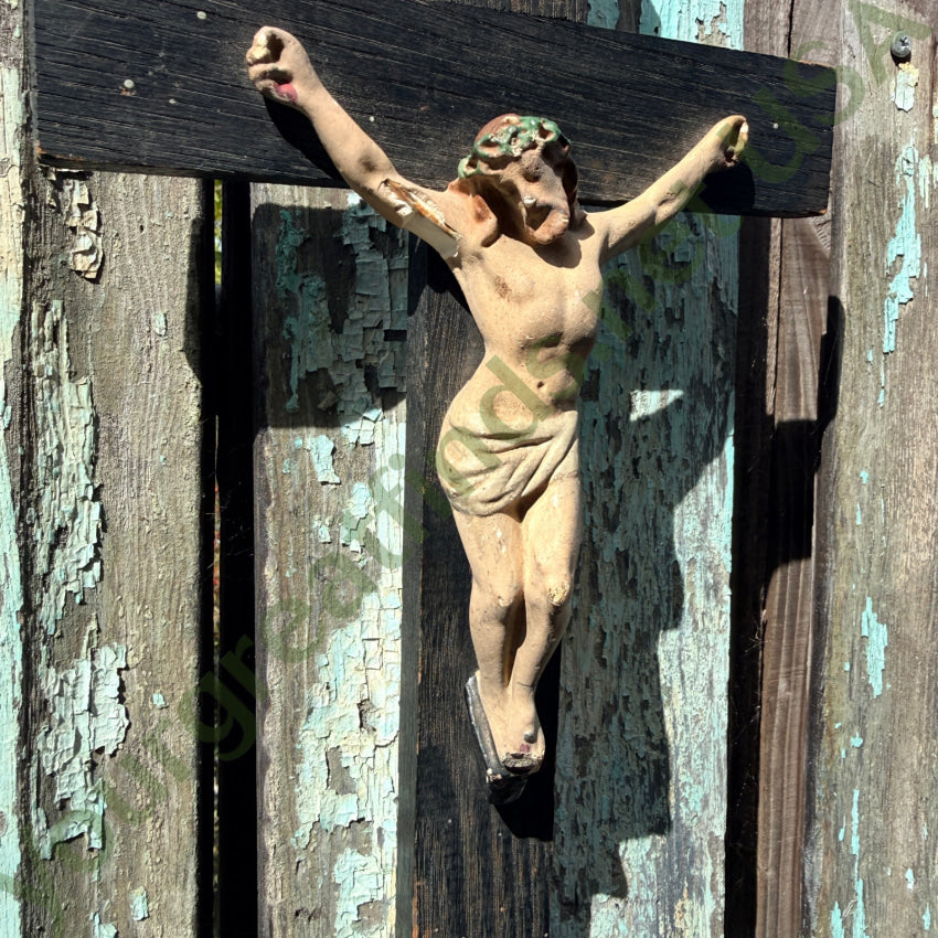 Antique Wood and Composition Crucifix for Wall wall hanging