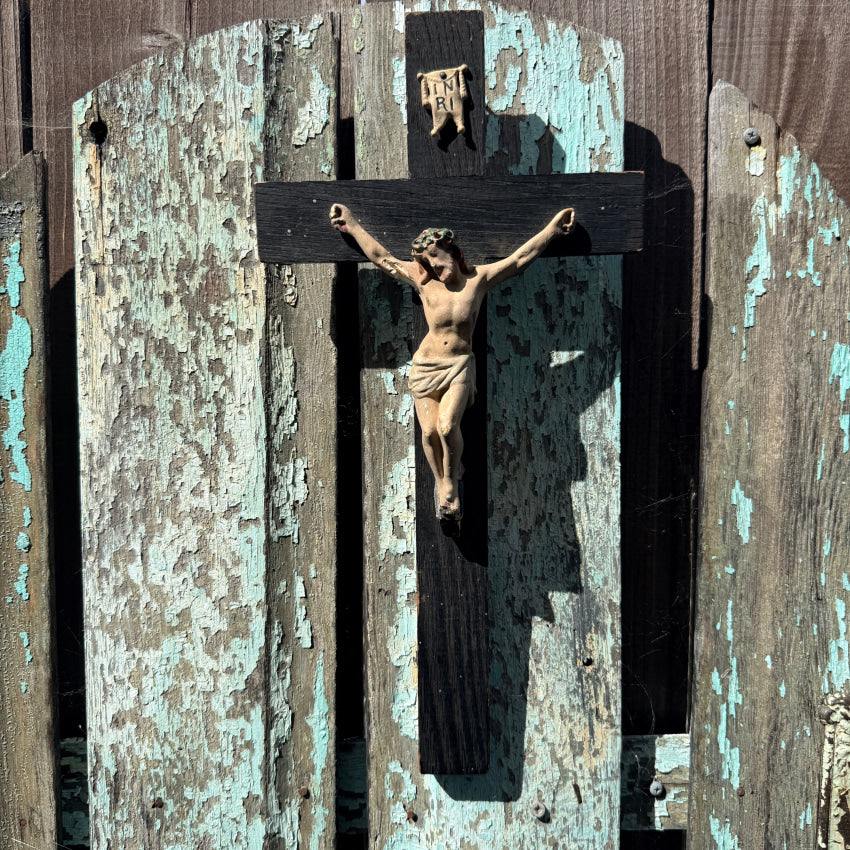 Antique Wood and Composition Crucifix for Wall wall hanging