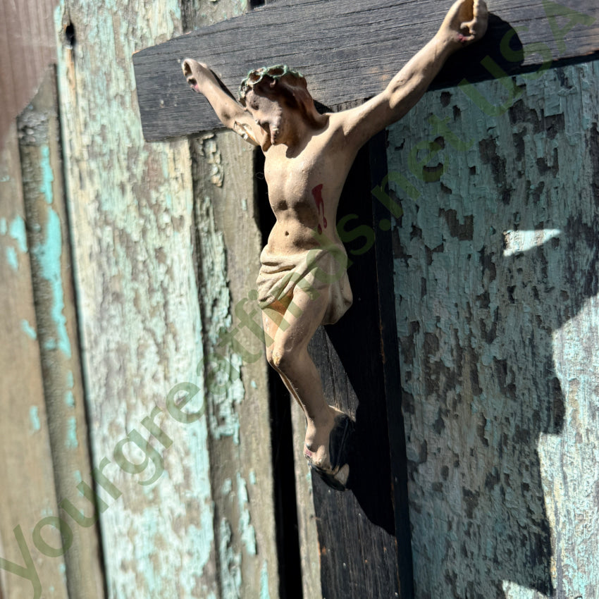 Antique Wood and Composition Crucifix for Wall wall hanging