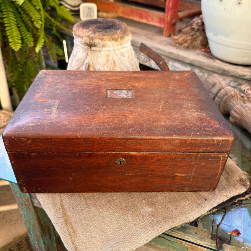Antique Wooden Cigar Humidor Enamel Lined humidor