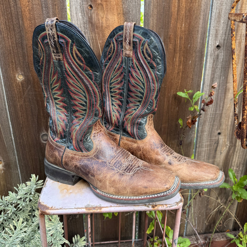 Ariat Mens Leather Cowboy Work Boots 9.5 Square Toe Western Rancher ATS 10016280 Men’s Western Boots