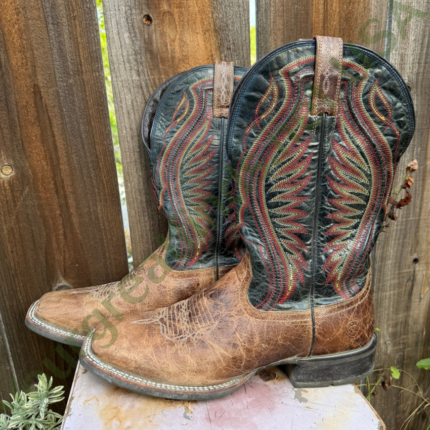 Ariat Mens Leather Cowboy Work Boots 9.5 Square Toe Western Rancher ATS 10016280 Men’s Western Boots