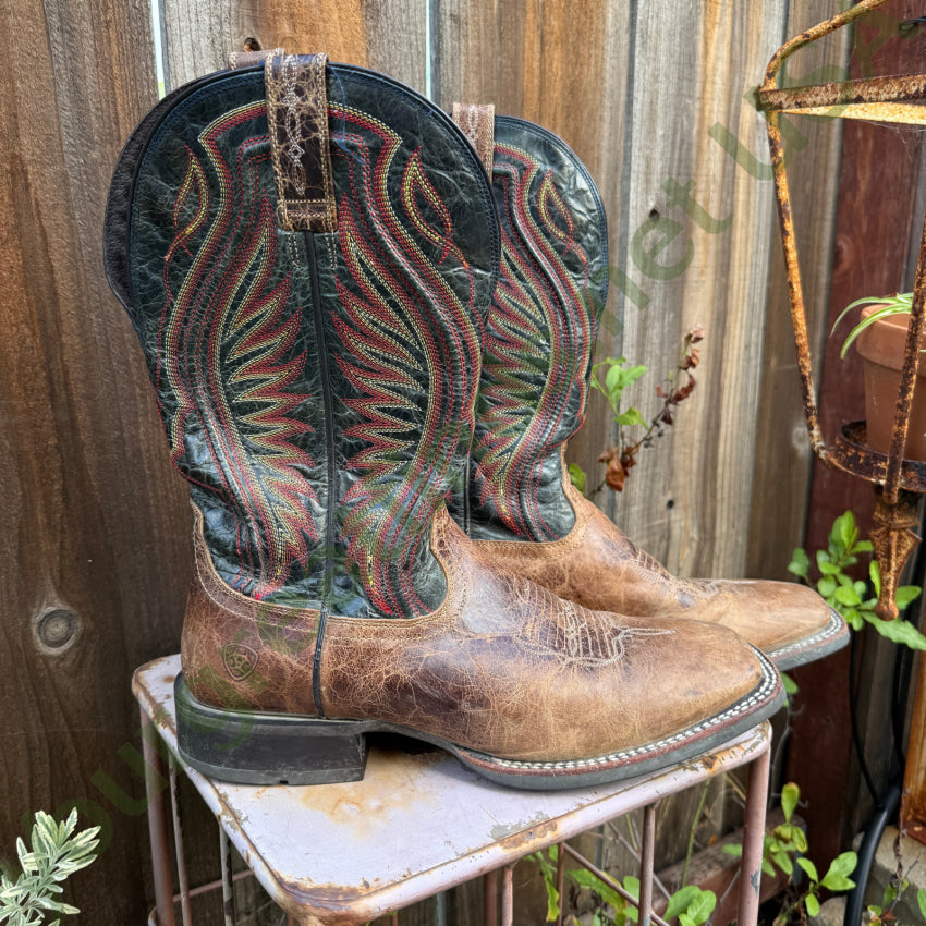 Ariat Mens Leather Cowboy Work Boots 9.5 Square Toe Western Rancher ATS 10016280 Men’s Western Boots