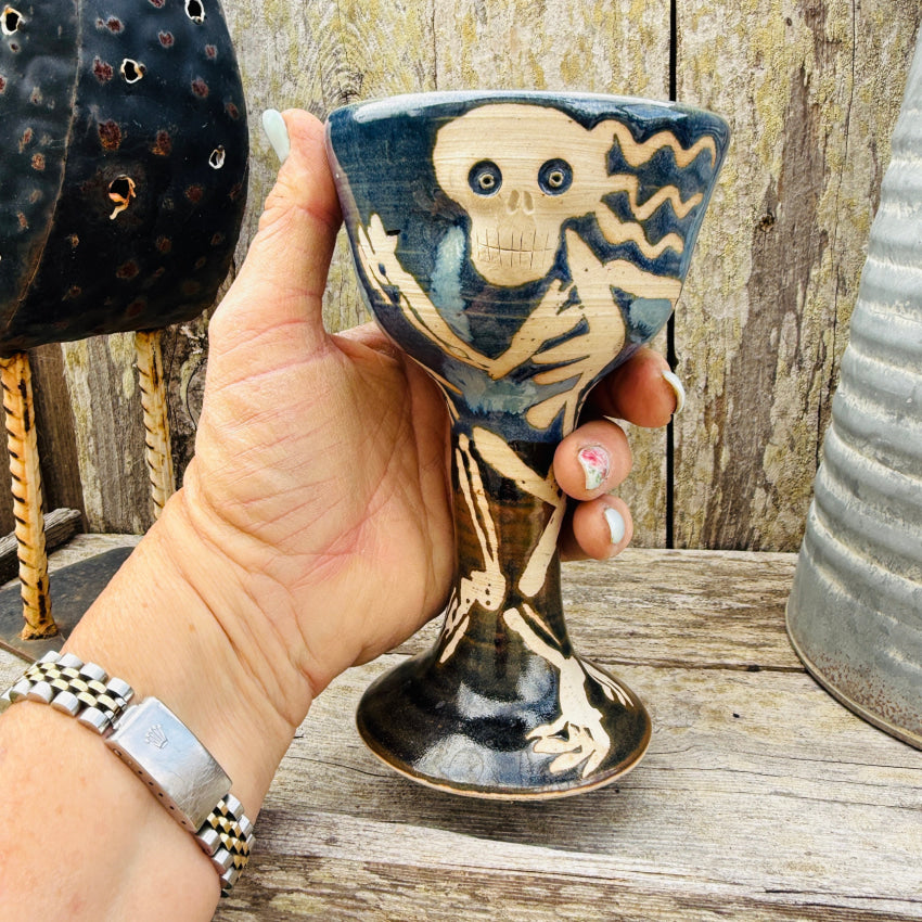 Artisan Made Stoneware Goblet Long Haired Skeleton goblet