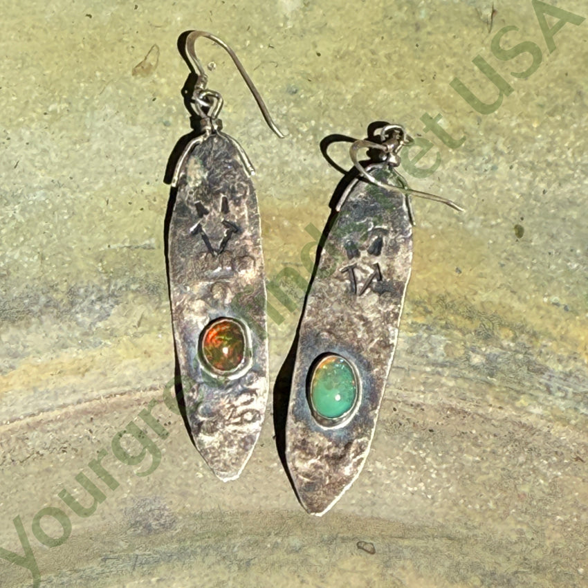 Artisan Pierced Earrings Sterling Silver & Ethiopian Opals 2 Sides pierced earrings