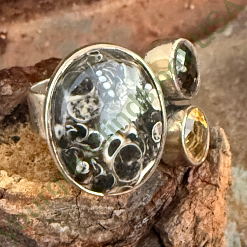 Aryo Sterling Silver Leopard Jasper & Citrine Ring Size 10 ring