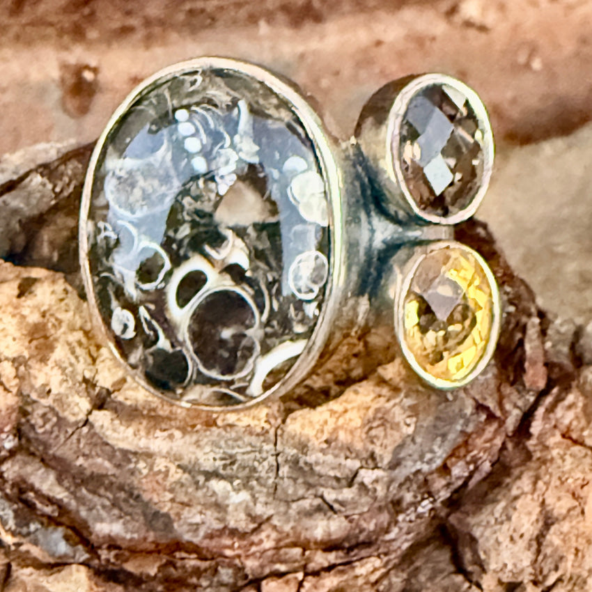 Aryo Sterling Silver Leopard Jasper & Citrine Ring Size 10 ring