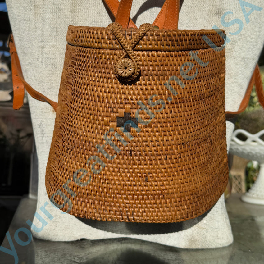 Bali Hand Woven Rattan & Leather Backpack Backpack