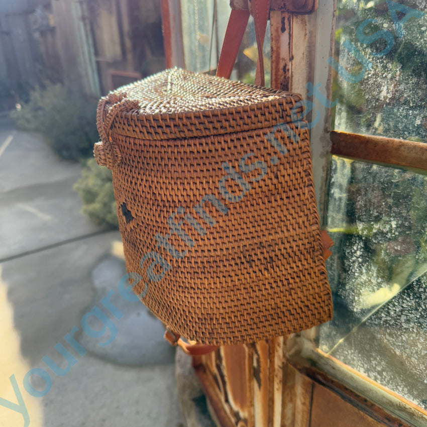 Bali Hand Woven Rattan & Leather Backpack Backpack