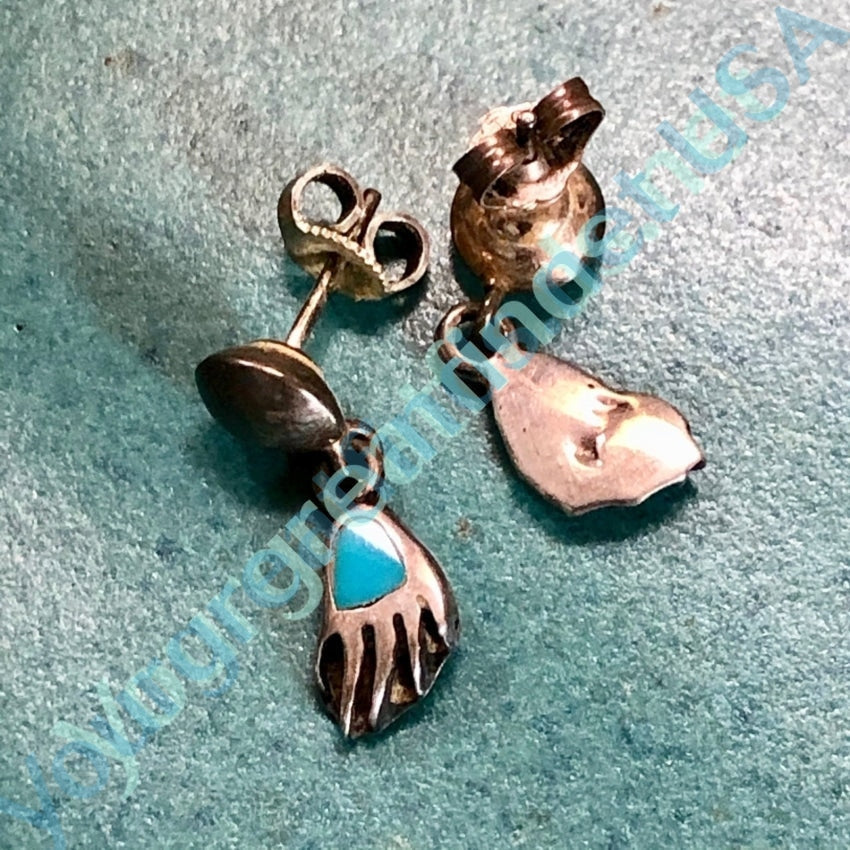 Bear Track Earrings with Turquoise Inlay Pierced Yourgreatfinds