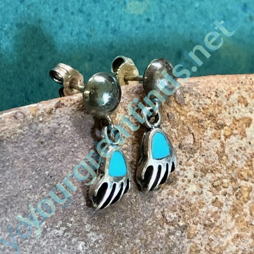 Bear Track Earrings with Turquoise Inlay Pierced Yourgreatfinds