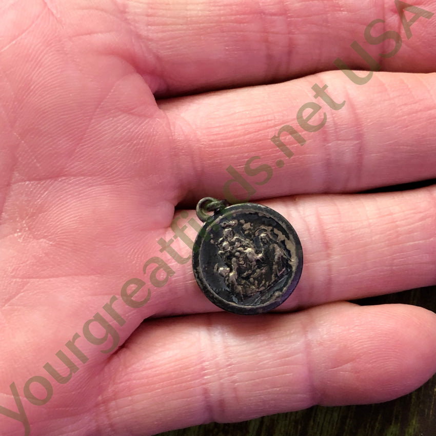 Beautiful Time Worn Tarnished 800 Silver Catholic Devotional Pendant Pendant