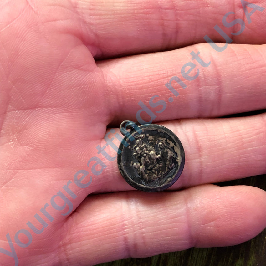 Beautiful Time Worn Tarnished 800 Silver Catholic Devotional Pendant Pendant