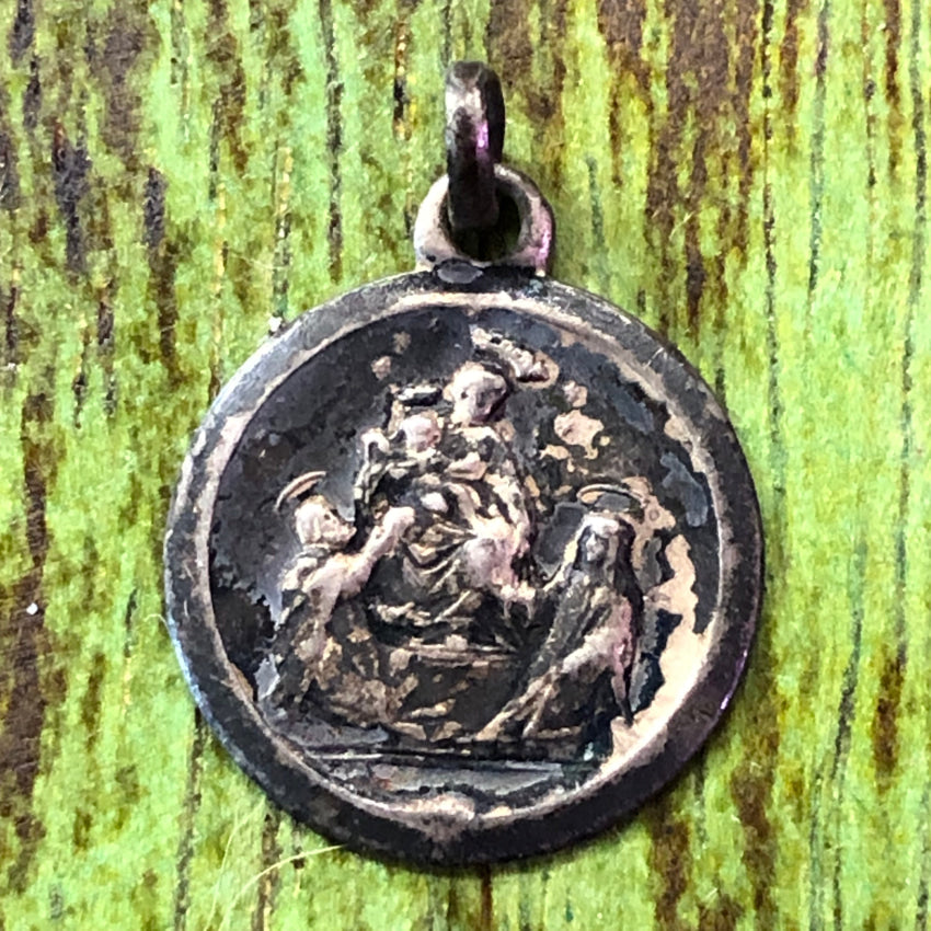 Beautiful Time Worn Tarnished 800 Silver Catholic Devotional Pendant Pendant