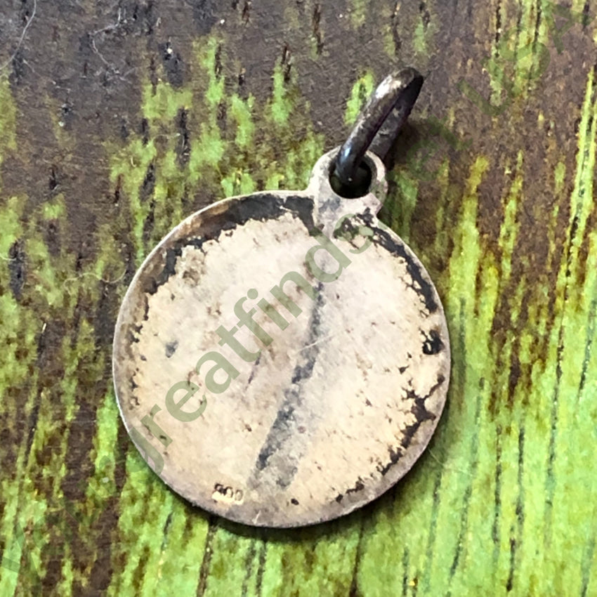 Beautiful Time Worn Tarnished 800 Silver Catholic Devotional Pendant Pendant