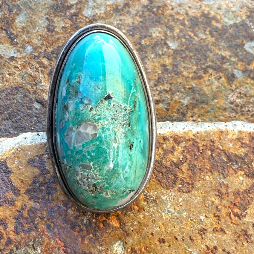 Big Chunky Sterling Silver & Quartz Included Turquoise Ring Size 8.75 Ring