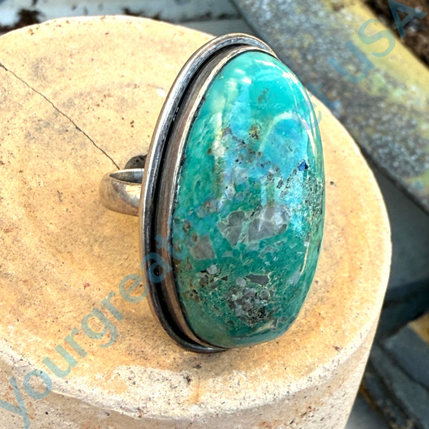 Big Chunky Sterling Silver & Quartz Included Turquoise Ring Size 8.75 Ring