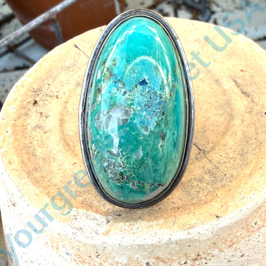 Big Chunky Sterling Silver & Quartz Included Turquoise Ring Size 8.75 Ring