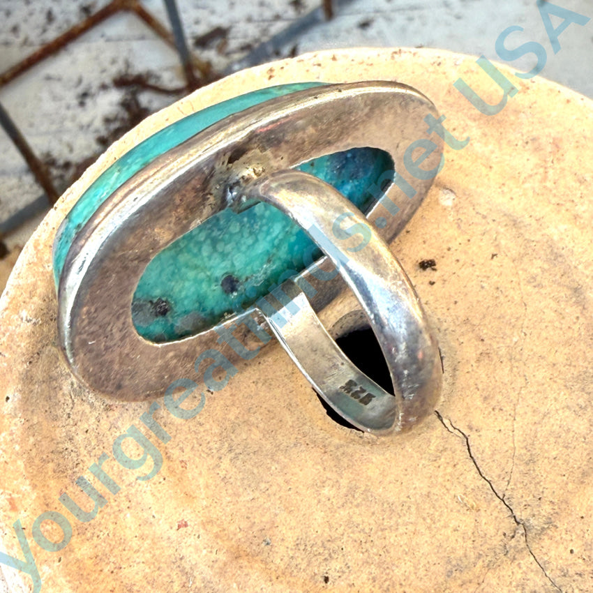 Big Chunky Sterling Silver & Quartz Included Turquoise Ring Size 8.75 Ring